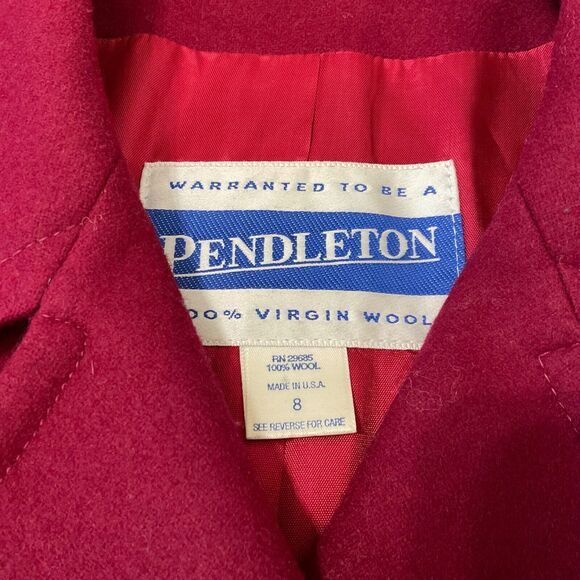 Pendleton Vintage Wool Pea Coat ANCHOR BUTTONS Size 8 Lined Jacket maroon USA - Picture 4 of 12